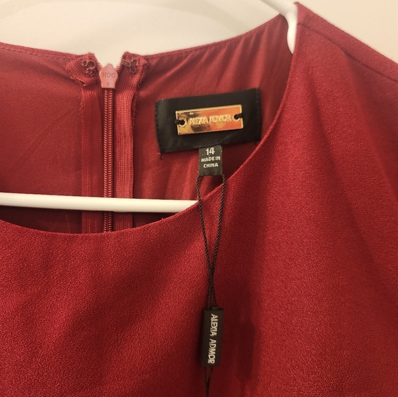 Alexia Admor Nola Short Sleeve A Line Dress Red Size 14 NWT Leg Slit #N643 - Picture 3 of 6